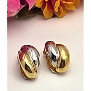Vintage Carolee Two Tone Overlapping Dome Clip On Earrings Gold Silver 12mm
